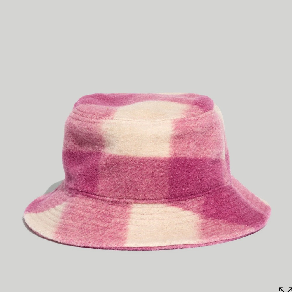 NEW Madewell Pink Cream Plaid Bucket Hat Small/Medium